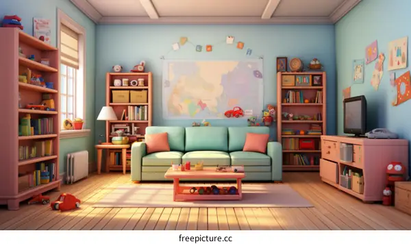 Cozy cartoon living room interior