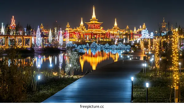 Illuminated Chinese Architecture at Night