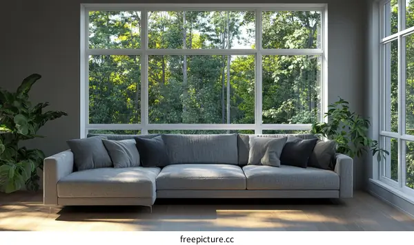 Modern Living Room with Large Windows and Sectional Sofa