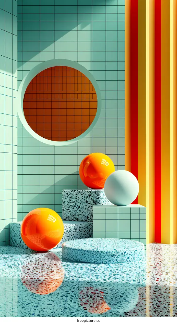 3D rendering of geometric shapes and soft colors