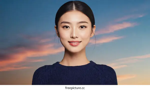 Beautiful Woman Portrait Against a Sunset Sky