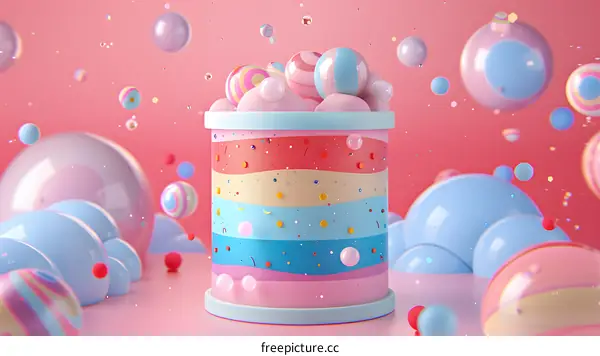 3D Render of Colorful Balls and Cylinder