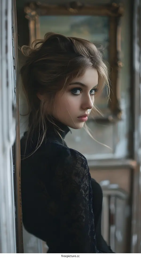 Portrait of a Young Woman with a Serious Expression