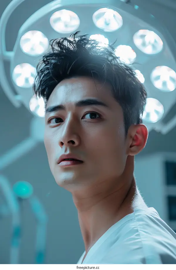 Portrait of a male doctor wearing a white coat in a hospital setting