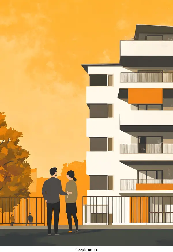 Couple Standing In Front Of Building During Sunset