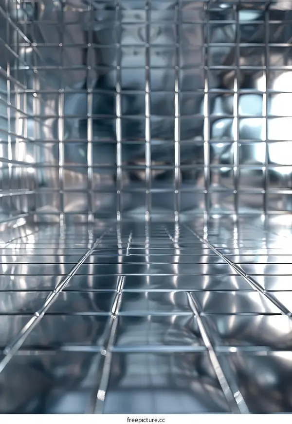 3D rendering of an empty room with metal walls and floor