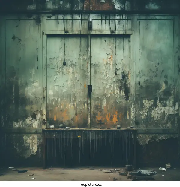 Rusty Green Metal Door with Peeling Paint