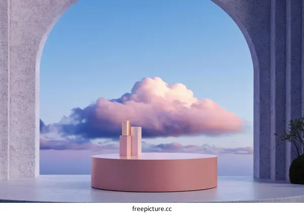 Modern Minimalist Cosmetic Display with Dramatic Cloudscape