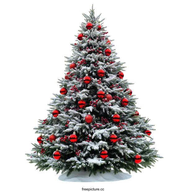 [Transparent Background PNG]Snowy Christmas Tree with Red Ornaments