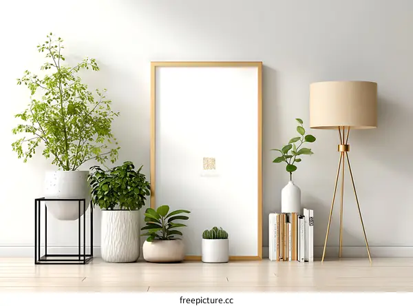 Modern minimalist home interior with plants and decor