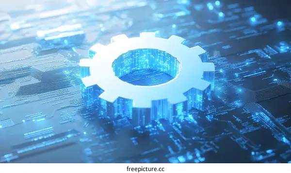 Digital Gear on Circuit Board Illustration