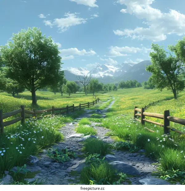 Lush Green Field with Winding Dirt Road