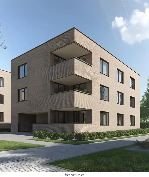 Modern Brick Apartment Building with Balconies