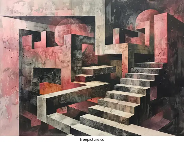 Abstract Geometric Painting with Pink Background