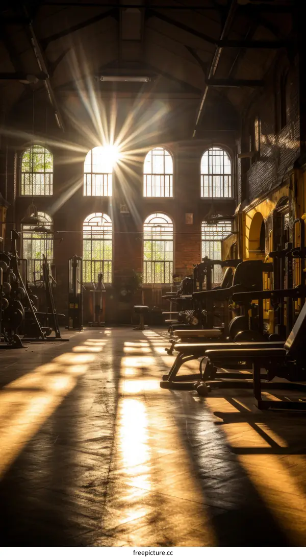 Vintage industrial building illuminated by sunlight