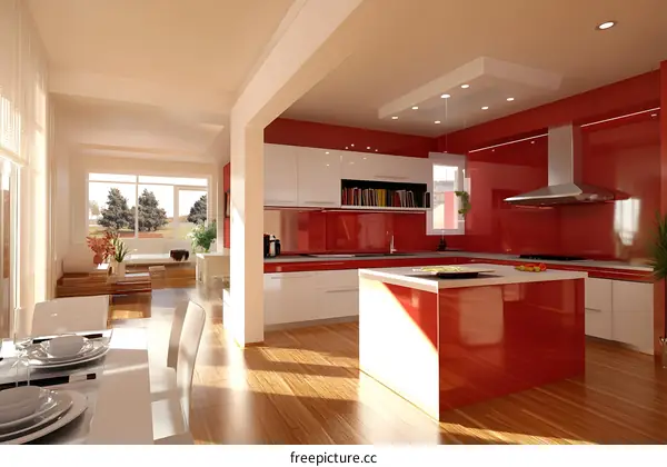 Modern Kitchen Interior Design With Red Accents