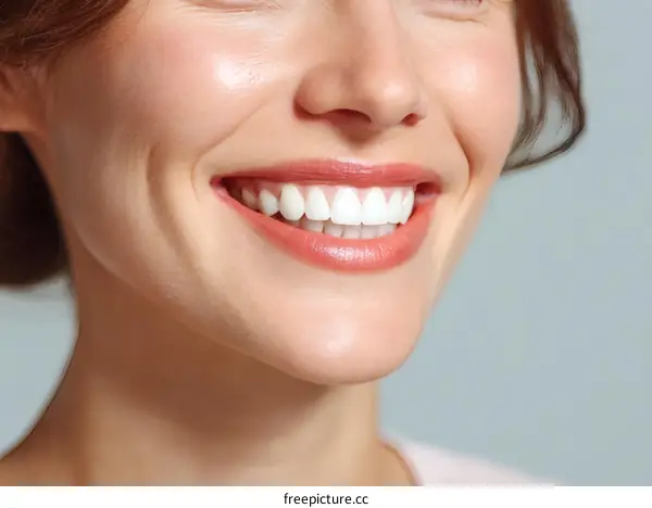 Closeup Woman with Bright White Teeth Smiling