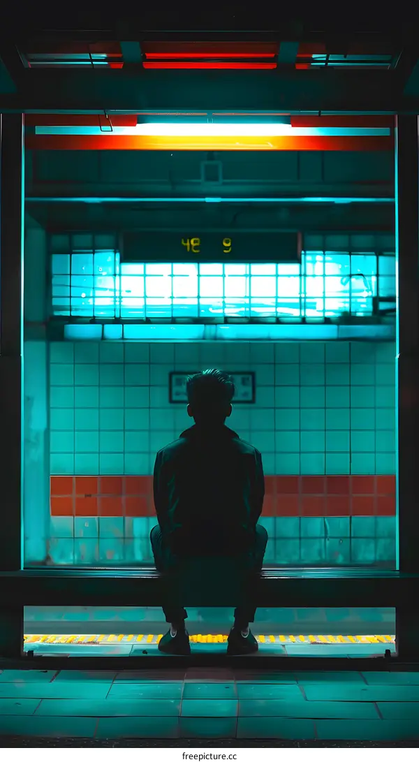 A Man Sitting on a Bench in a Subway Station