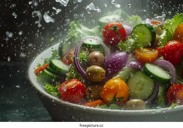 Fresh and healthy salad with vegetables and olives