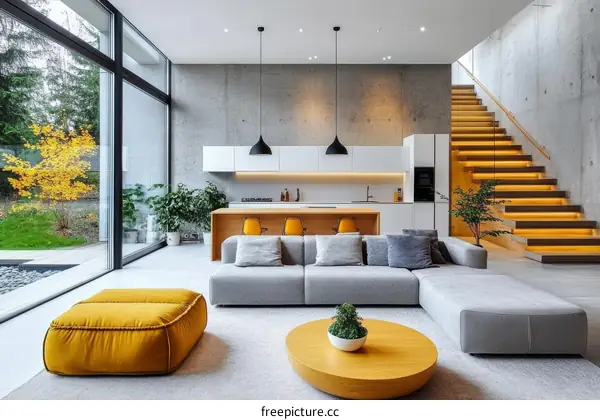 Modern Concrete House Living Room Interior Design