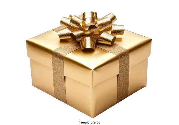 [Transparent Background PNG]Golden Gift Box with a Beautiful Bow