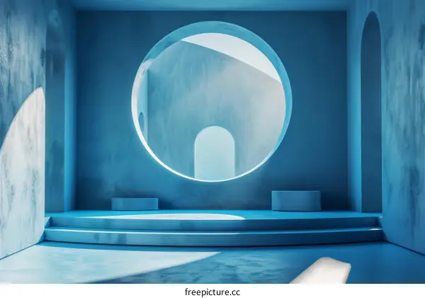 Minimalist Blue Interior with Podiums and Archways
