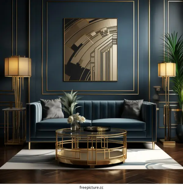 Elegant Blue and Gold Living Room