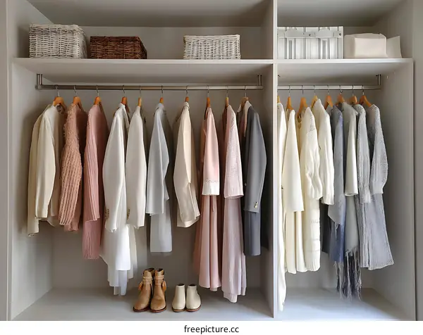 Organized Closet with Assorted Clothing