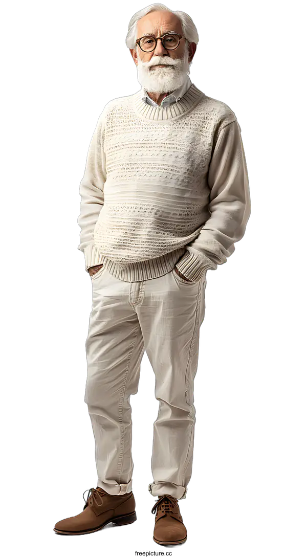 [Transparent Background PNG]portrait of a senior man with beard and glasses