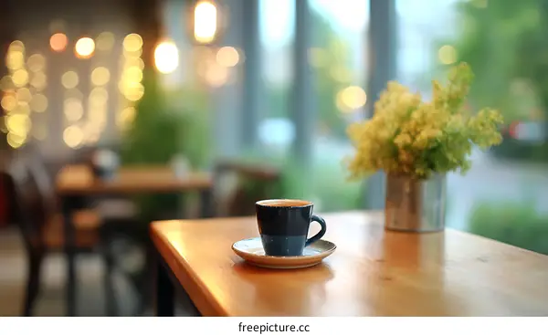 Cozy Cafe Interior with Coffee Cup