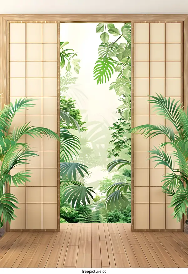 Japanese Style Room With Wooden Floor And Sliding Doors