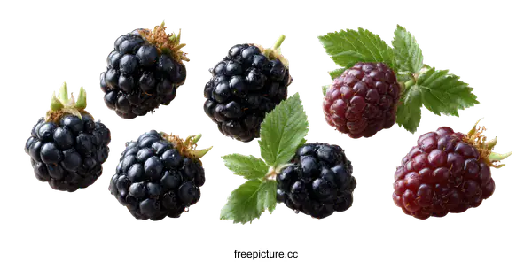 [Transparent Background PNG]Fresh Blackberries and Red Raspberries Isolated on White Background