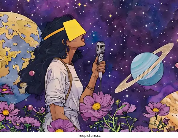 girl singing in cosmos