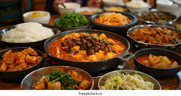 A table full of delicious Korean food