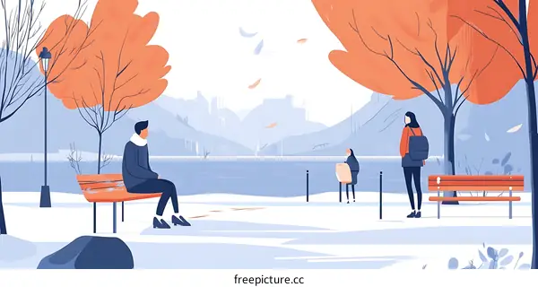 Couple Sitting On Bench In Winter Park