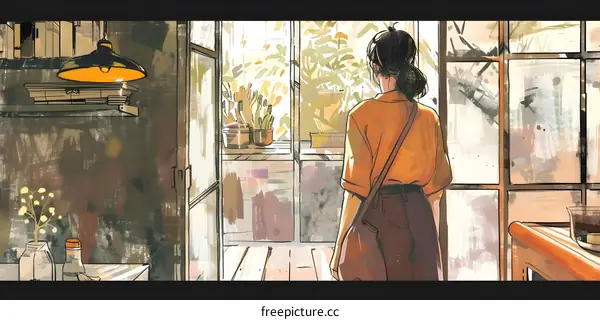 Woman Looking Out Window In Cozy Home