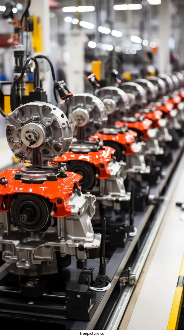 A production line of car engines
