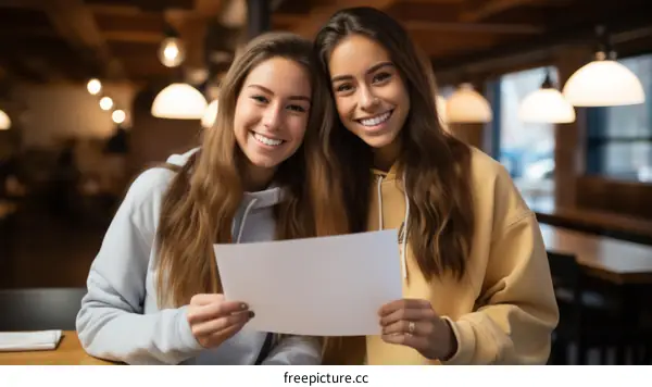 Two young women holding a blank sign