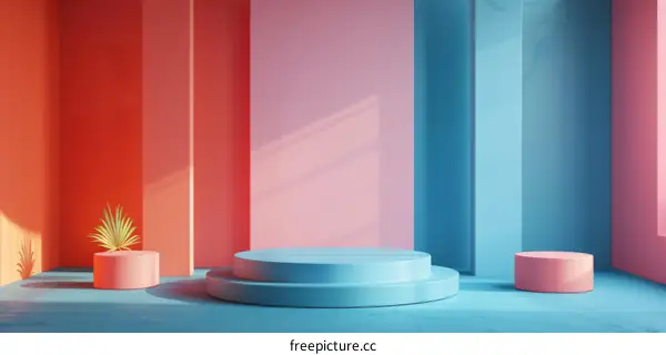 Colorful Geometric Display Podium with Soft Lighting