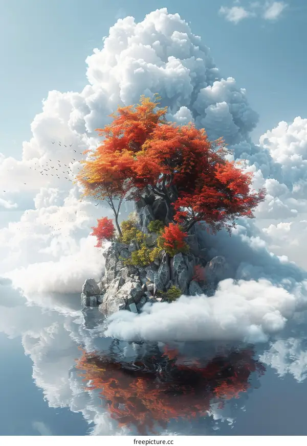 Floating Island in Cloudy Sky Artwork
