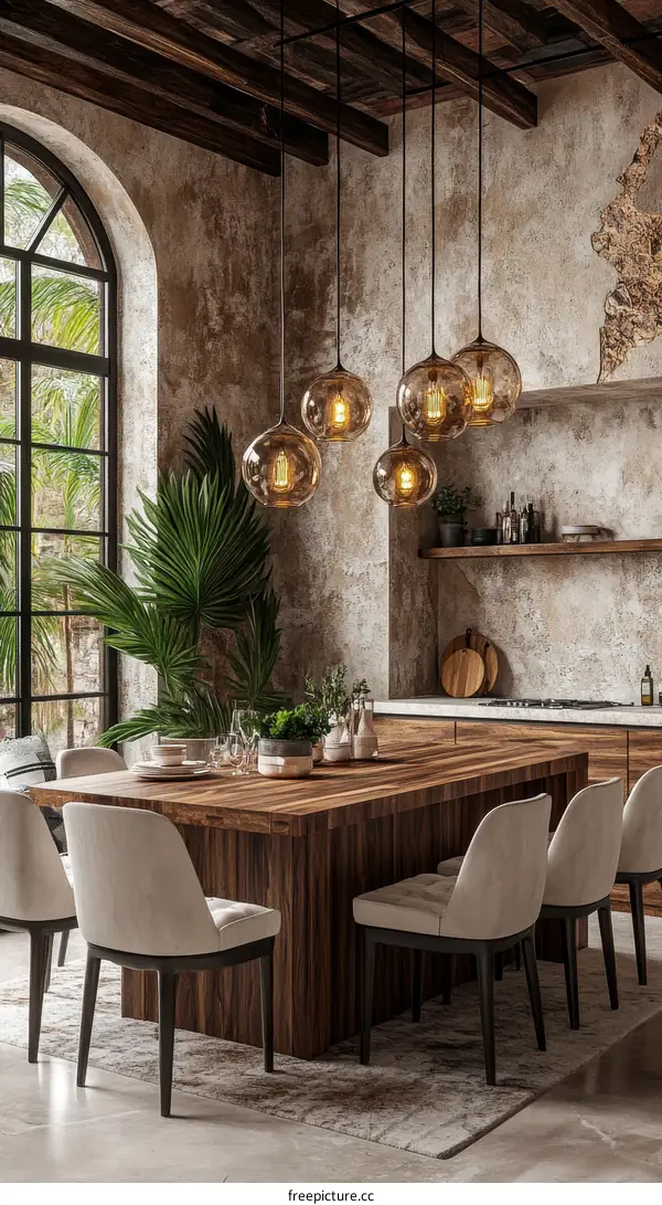 Rustic Dining Room with Warm Lighting
