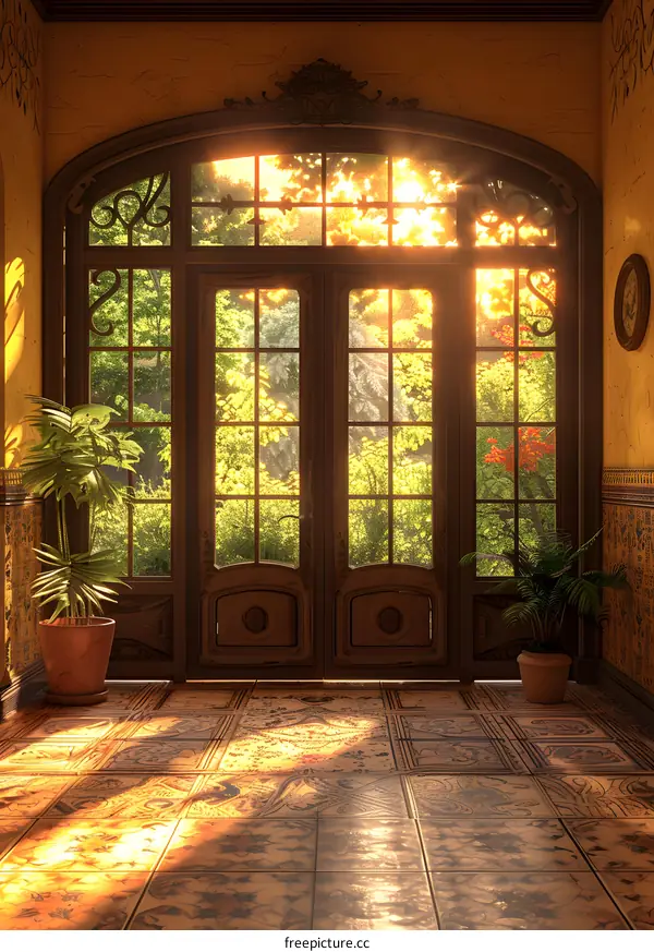 Sunbeams Through French Doors In Vintage Home