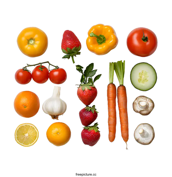 [Transparent Background PNG]Fresh fruits and vegetables on white background