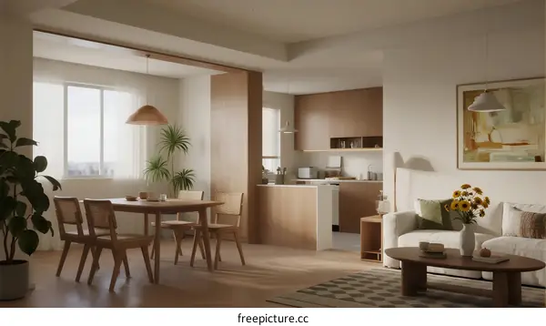 Modern Living Room with Wooden Furniture and Natural Light