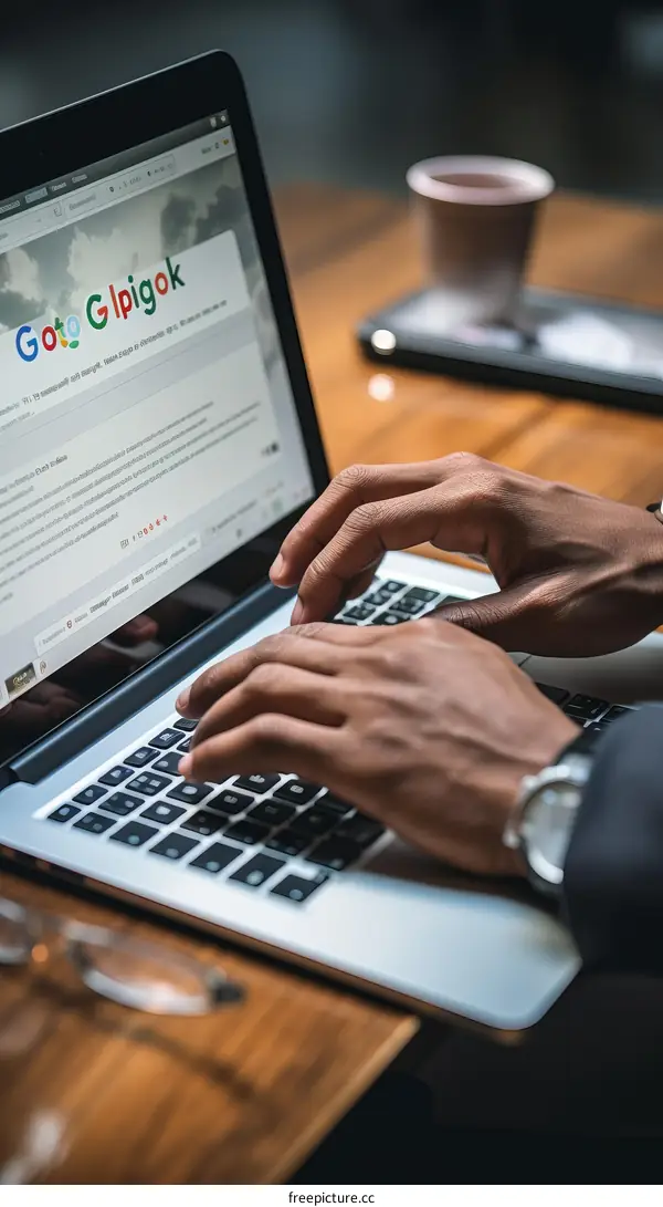 Black man using laptop computer