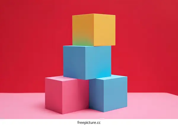 Abstract Minimalist Geometric Shapes Background with Red Pink and Yellow Colors