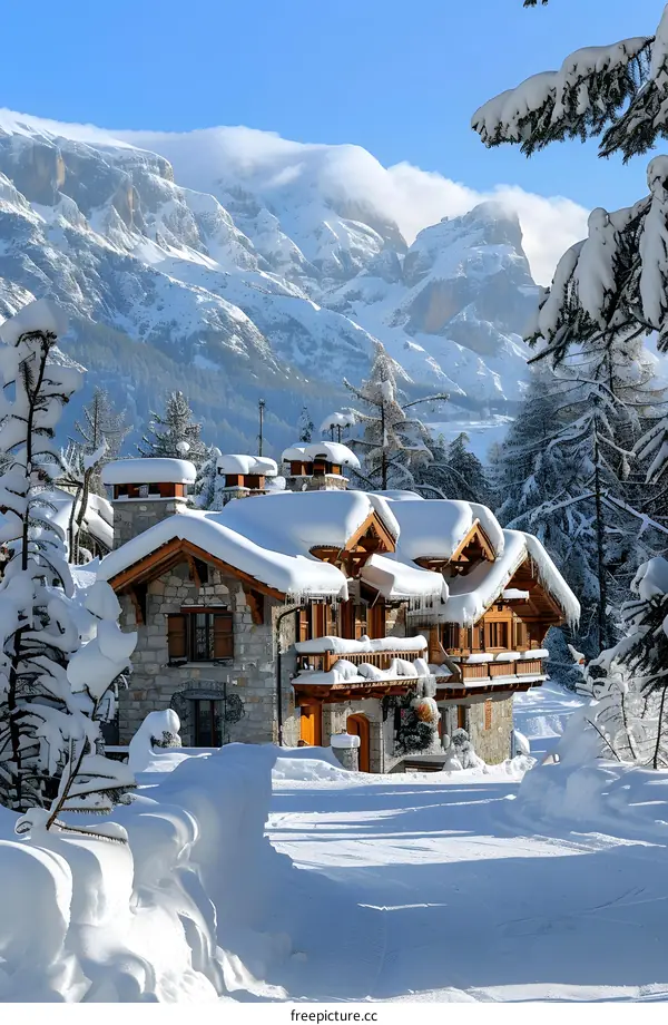 Snowy Chalet with Mountain View