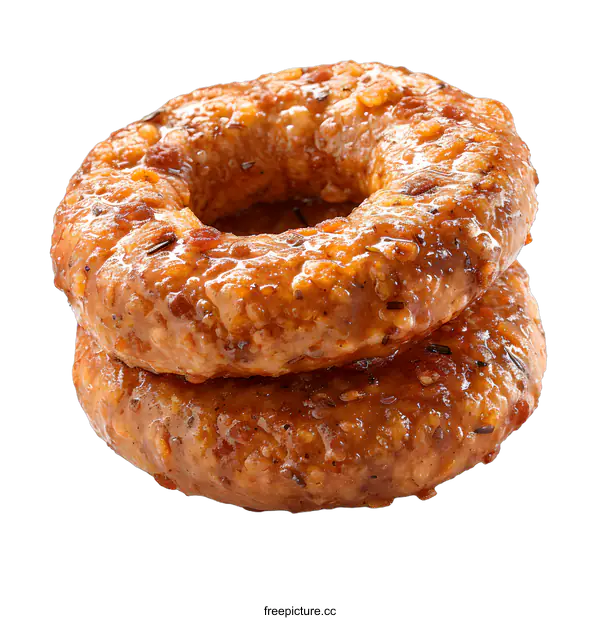 [Transparent Background PNG]Two stacked glazed donuts on white background