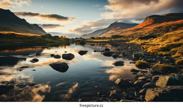 Mountain Valley Landscape with River