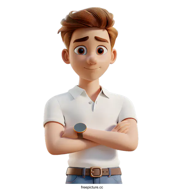 [Transparent Background PNG]3d rendering of a young man with crossed arms